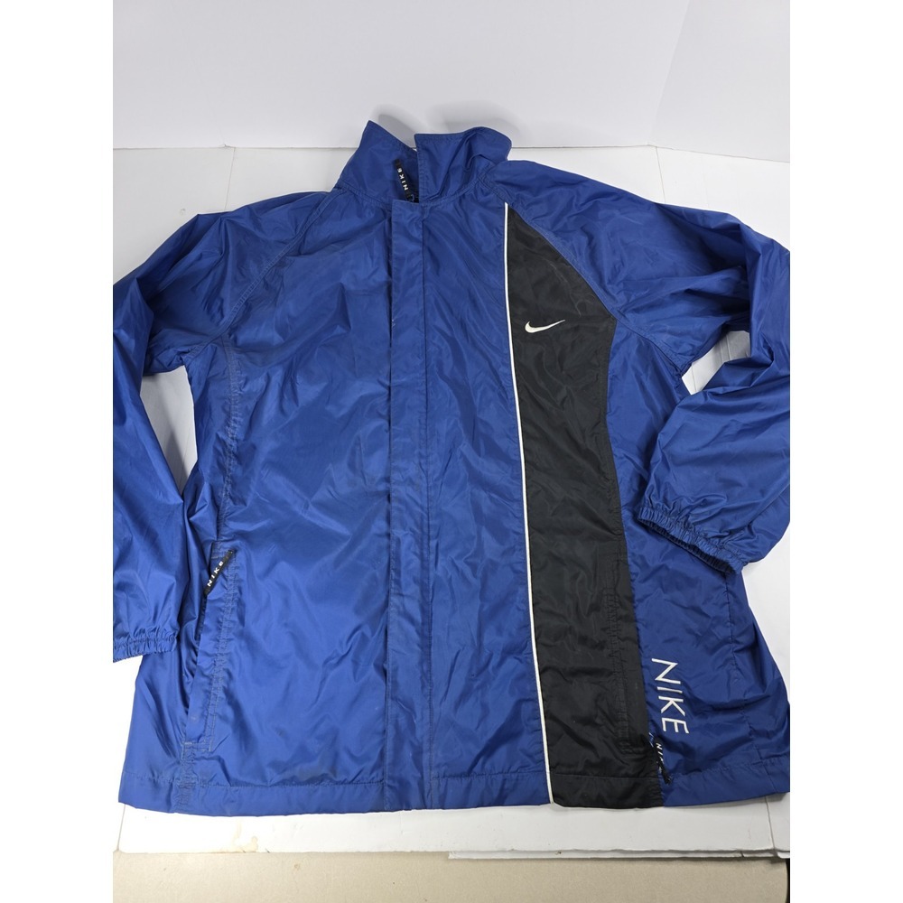 Nike Jacket Mens Large Black Blue Full Zip Windbreaker Pockets Track Warm Up Y2K